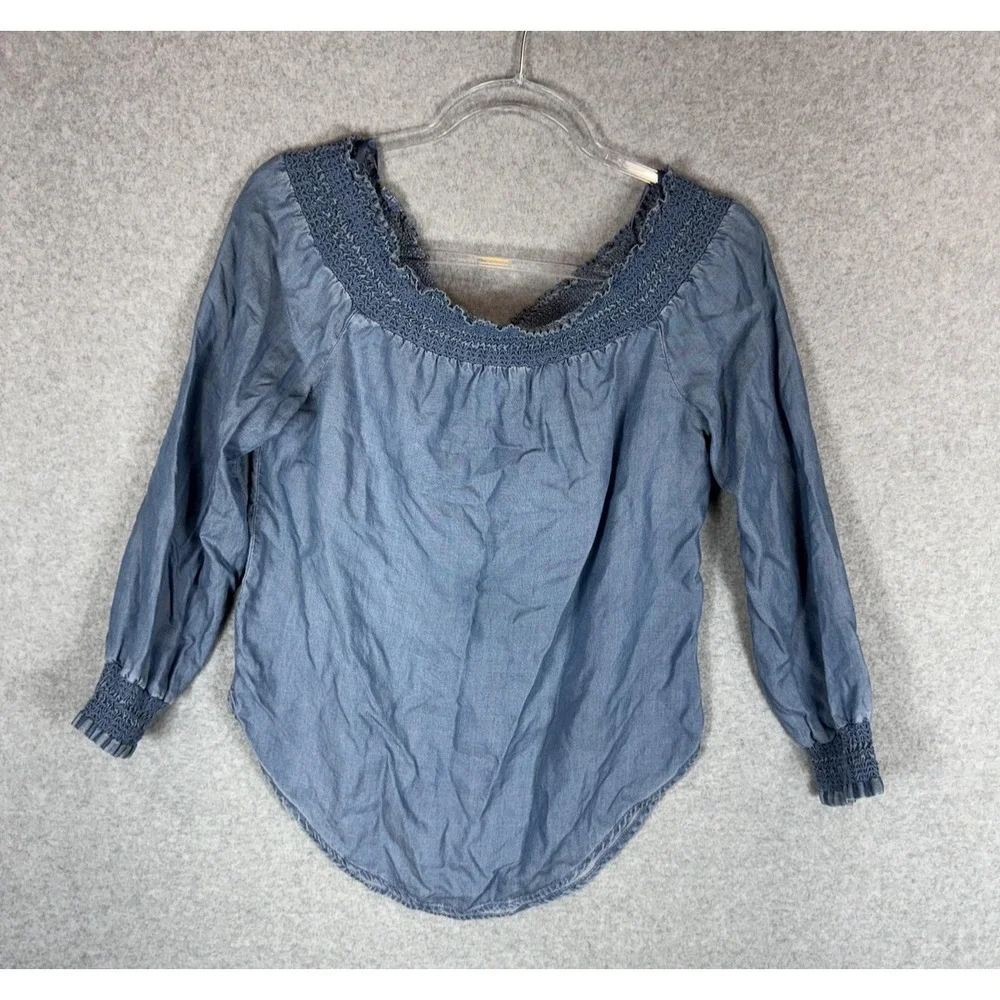 Michael Michael Kors Blouse Womens XS Blue Off‎ Shoulder Long Sleeve Lyocell Top